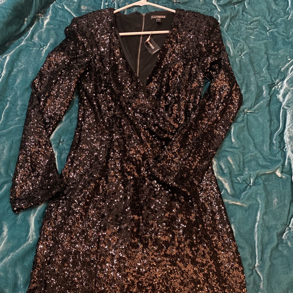 Express black sequin dress